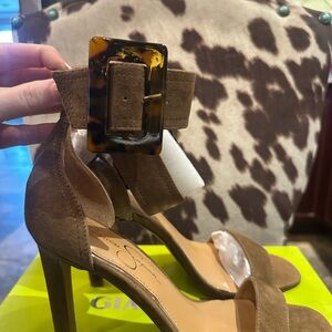 NEW Jessica Simpson Brown Suede Heels with Tortoise Buckle